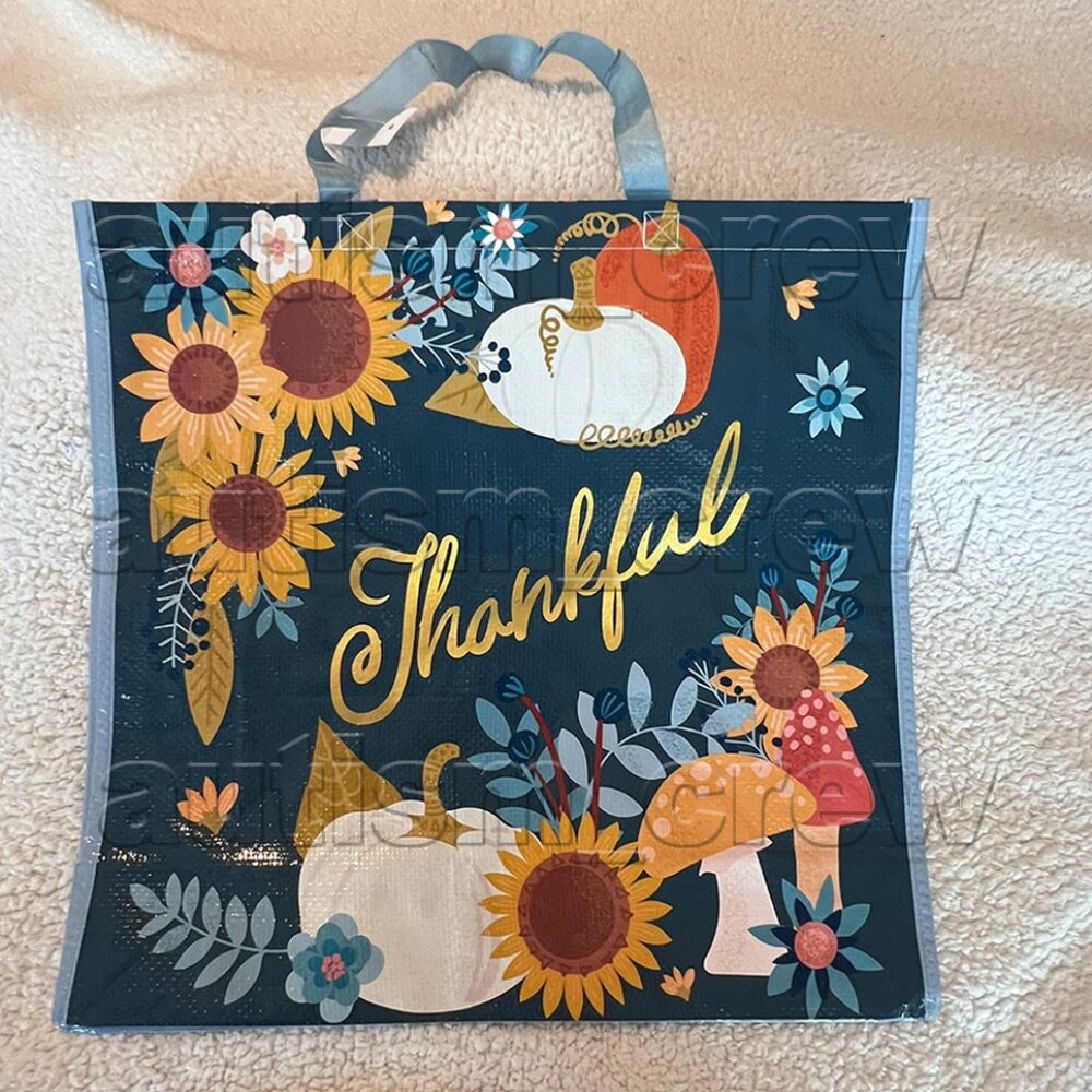 3/$12 💥🆕 Thankful Fall Season Blue Themed Reusable Tote Bag | 19x19x6 | 6703
